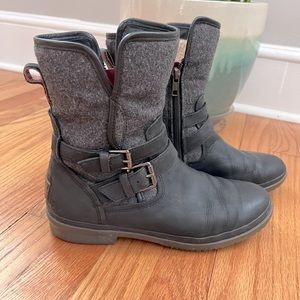 UGG Simmens Black Leather Motorcycle Bootie, Waterproof
